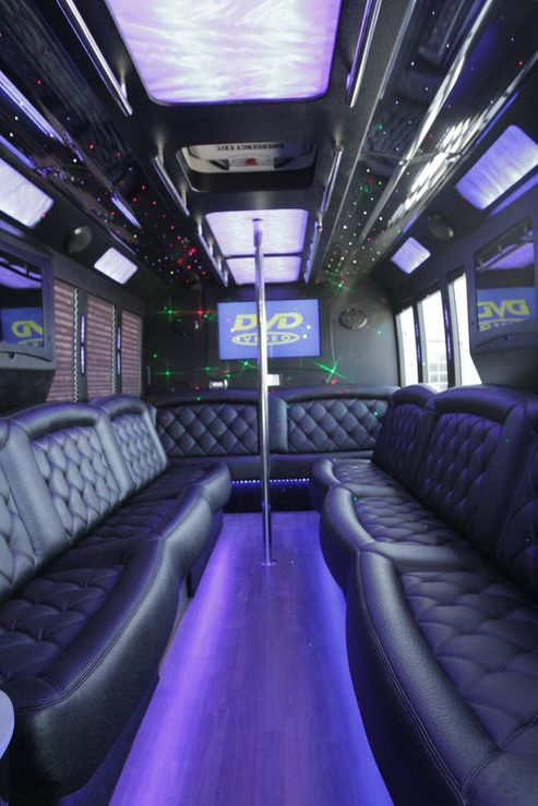 Party bus interior aisle — Houston Limo Chauffeur