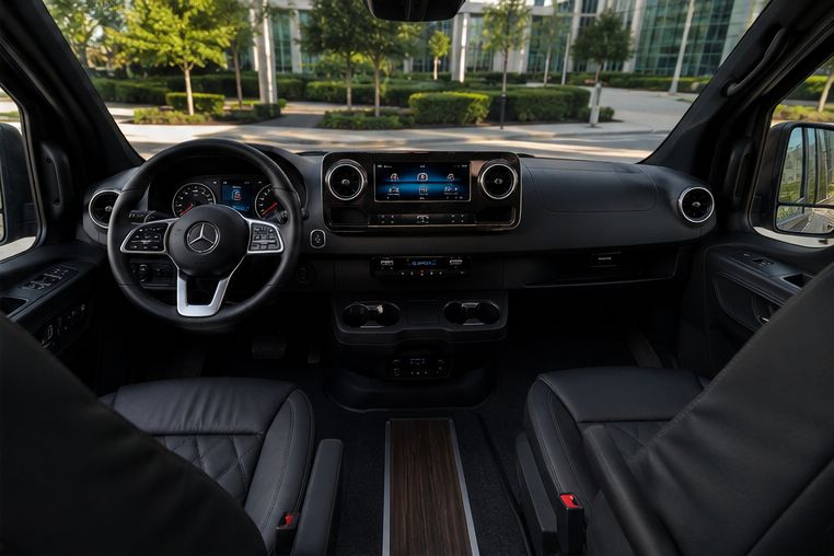 Mercedes Sprinter cockpit — Houston Limo Chauffeur