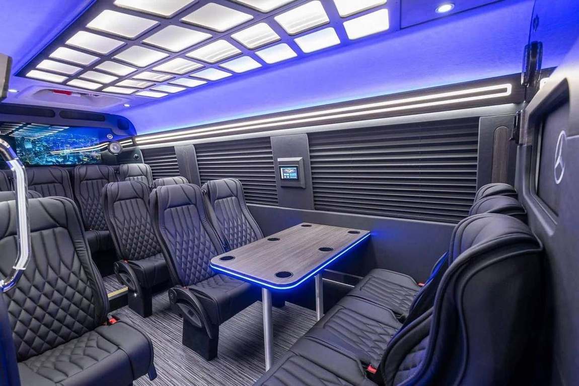 Mercedes Sprinter interior blue — Houston Limo Chauffeur
